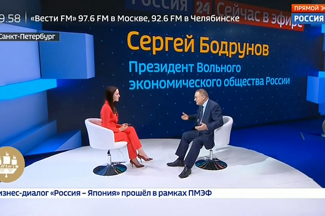 Сергей Бодрунов дал интервью в прямом эфире телеканала «Россия 24» на ПМЭФ-2018